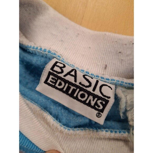 Vintage Basic Editions Sweatshirt Cats Birds Graphic Teal Blue Women's Large L - Picture 6 of 7